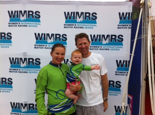 Katie Spithill Pellew with husband, Grant Pellew, and baby Chloe in Busan 2013